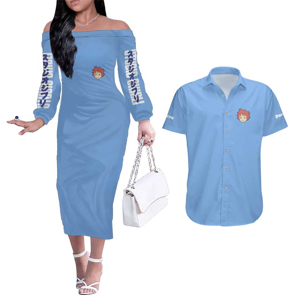 Ponyo Studio Ghibli Couples Matching Off The Shoulder Long Sleeve Dress and Hawaiian Shirt Anime Style