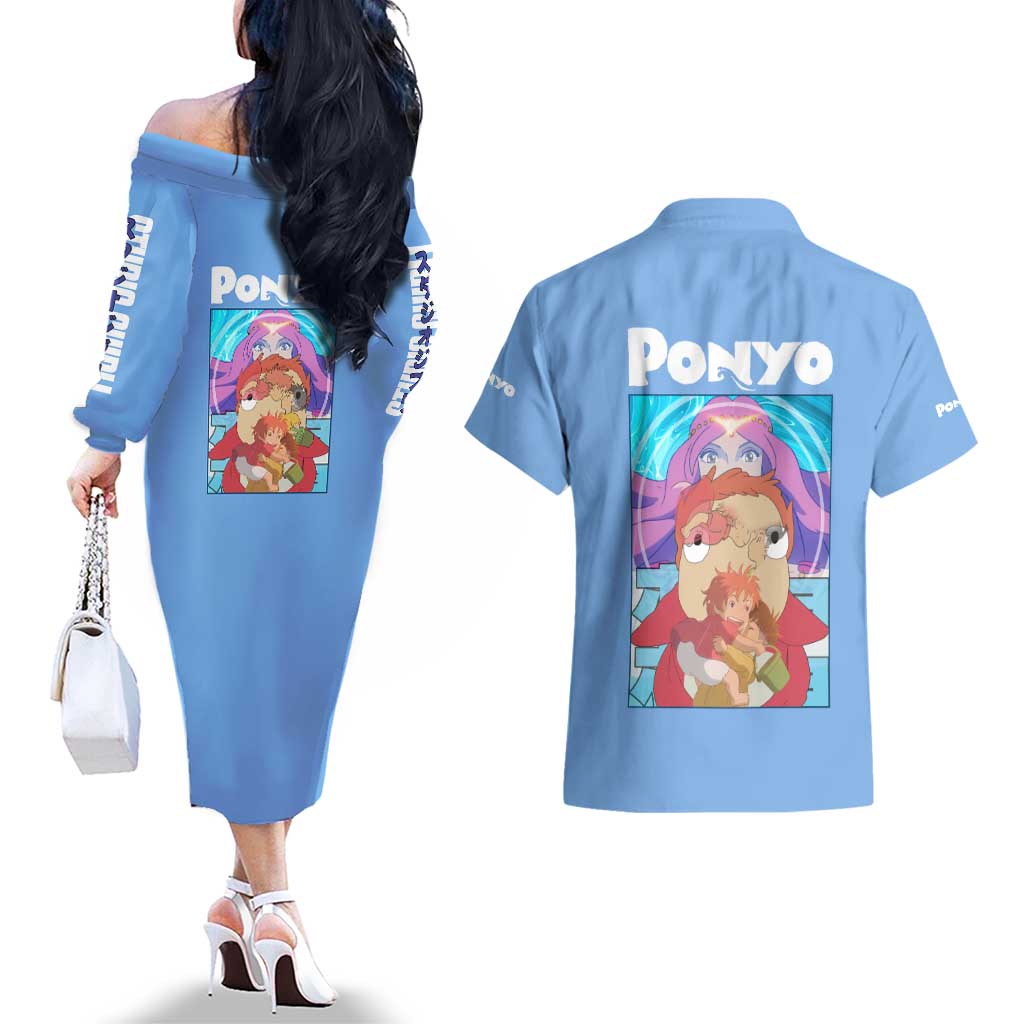 Ponyo Studio Ghibli Couples Matching Off The Shoulder Long Sleeve Dress and Hawaiian Shirt Anime Style