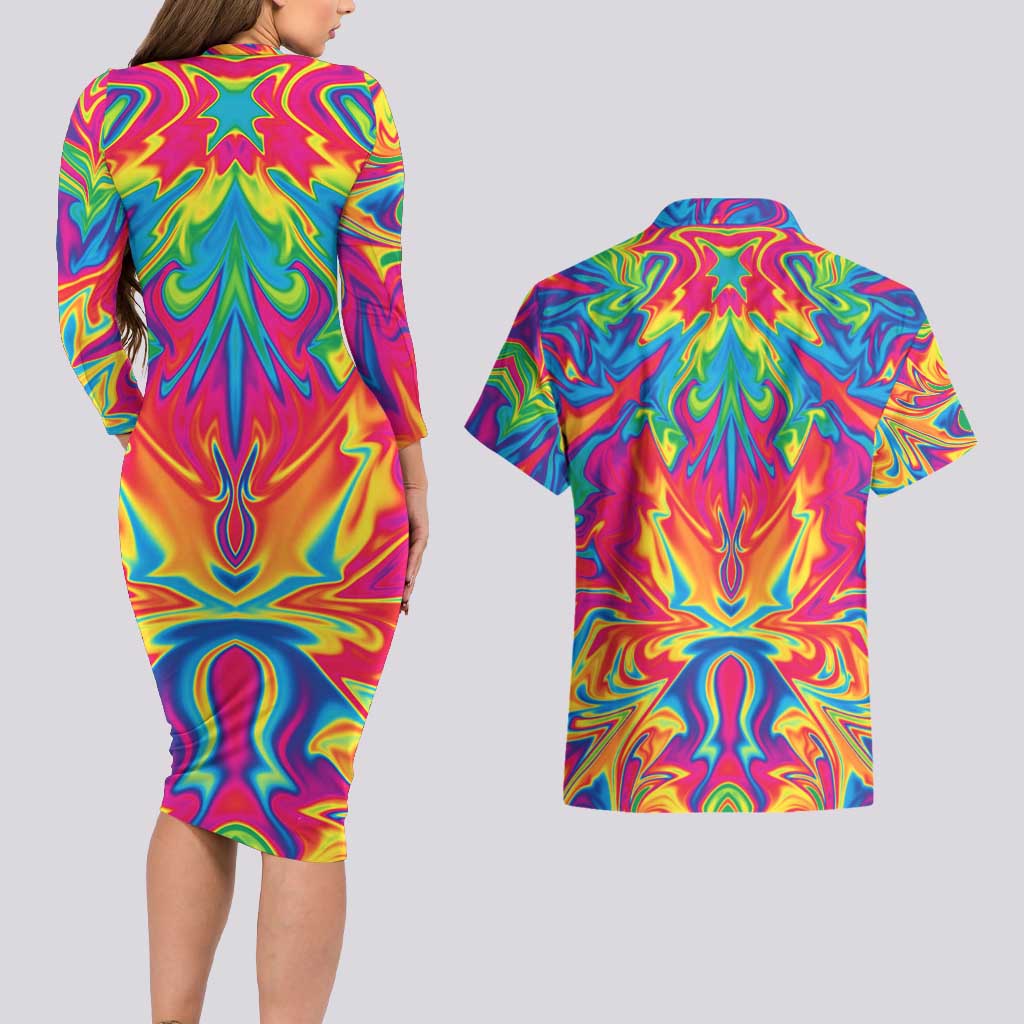 Trippy South Park Couples Matching Long Sleeve Bodycon Dress and Hawaiian Shirt Anime Style