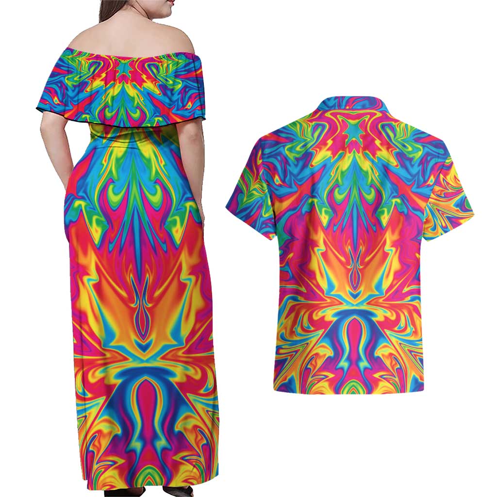 Trippy South Park Couples Matching Off Shoulder Maxi Dress and Hawaiian Shirt Anime Style