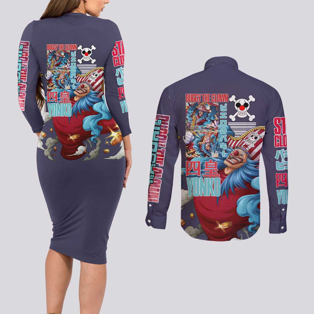 Buggy One Piece Couples Matching Long Sleeve Bodycon Dress and Long Sleeve Button Shirt Anime Style
