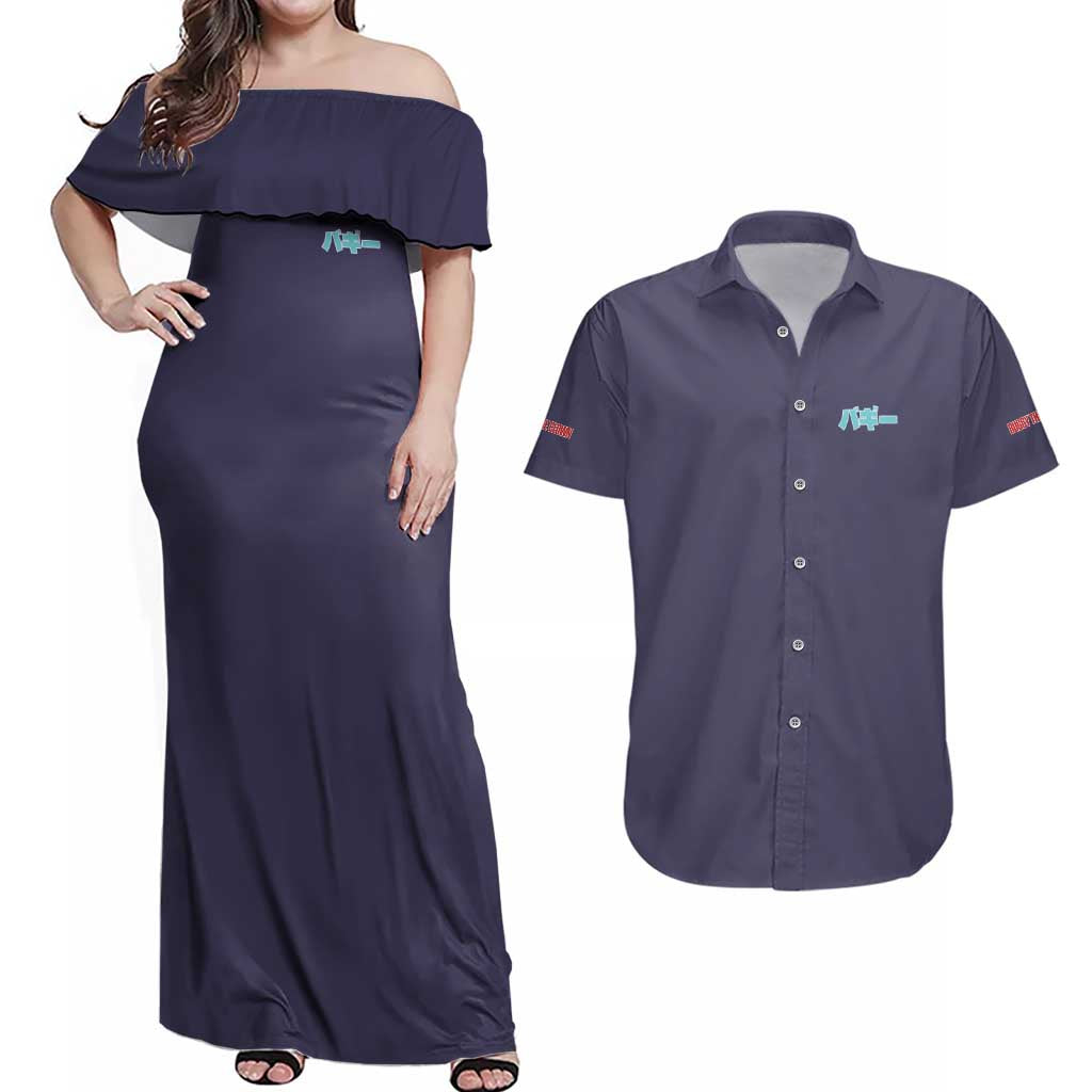 Buggy One Piece Couples Matching Off Shoulder Maxi Dress and Hawaiian Shirt Anime Style