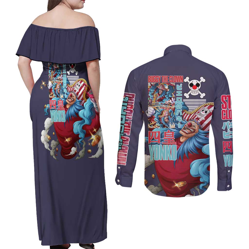 Buggy One Piece Couples Matching Off Shoulder Maxi Dress and Long Sleeve Button Shirt Anime Style