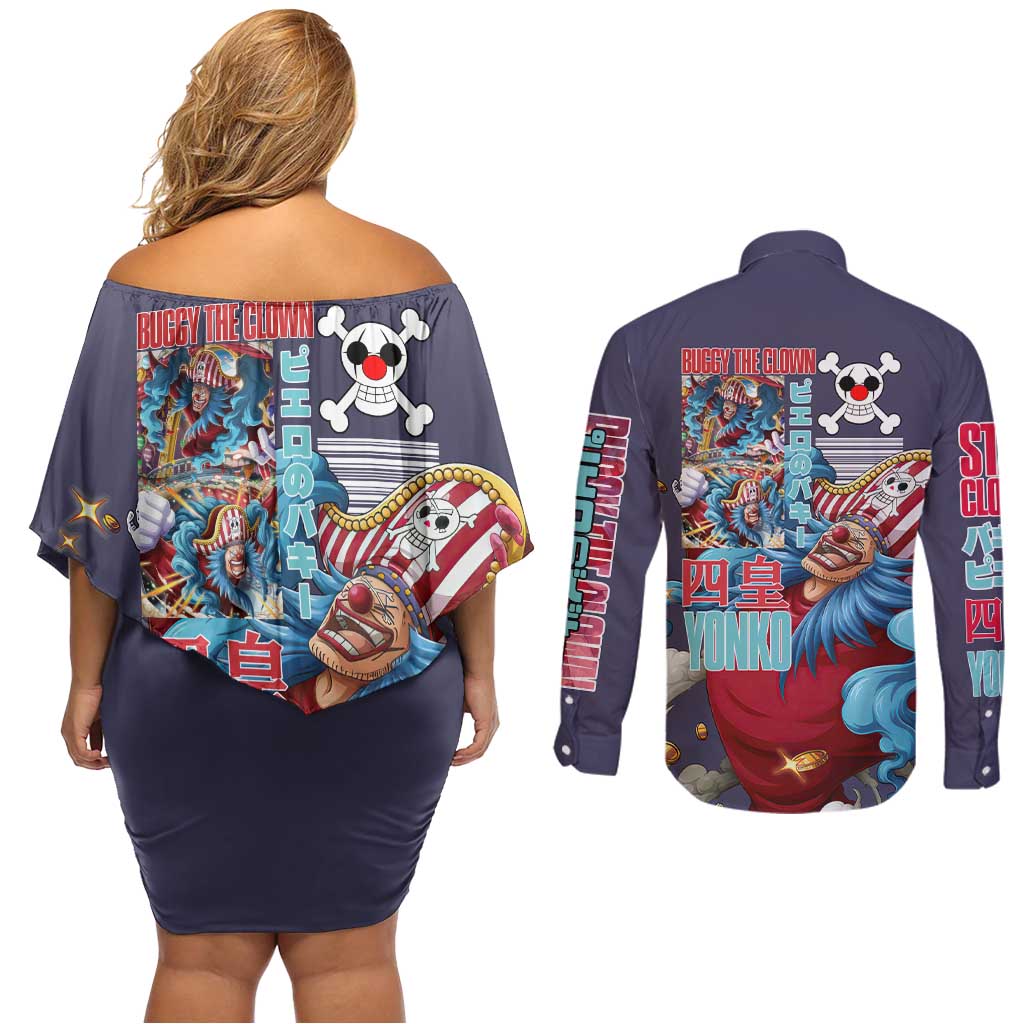 Buggy One Piece Couples Matching Off Shoulder Short Dress and Long Sleeve Button Shirt Anime Style