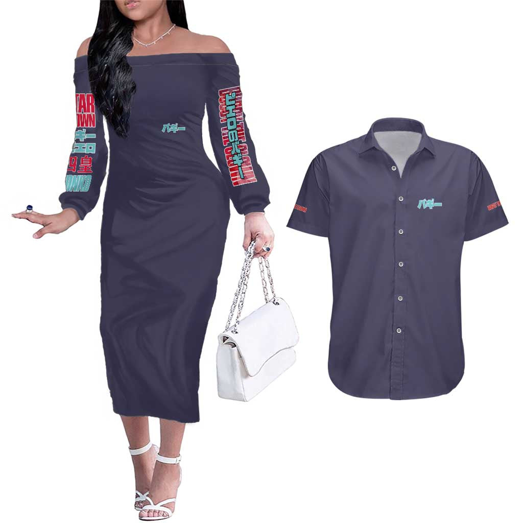 Buggy One Piece Couples Matching Off The Shoulder Long Sleeve Dress and Hawaiian Shirt Anime Style