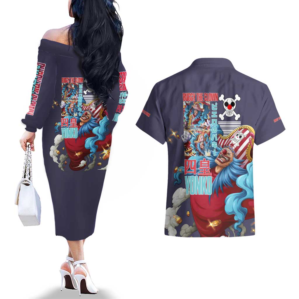 Buggy One Piece Couples Matching Off The Shoulder Long Sleeve Dress and Hawaiian Shirt Anime Style