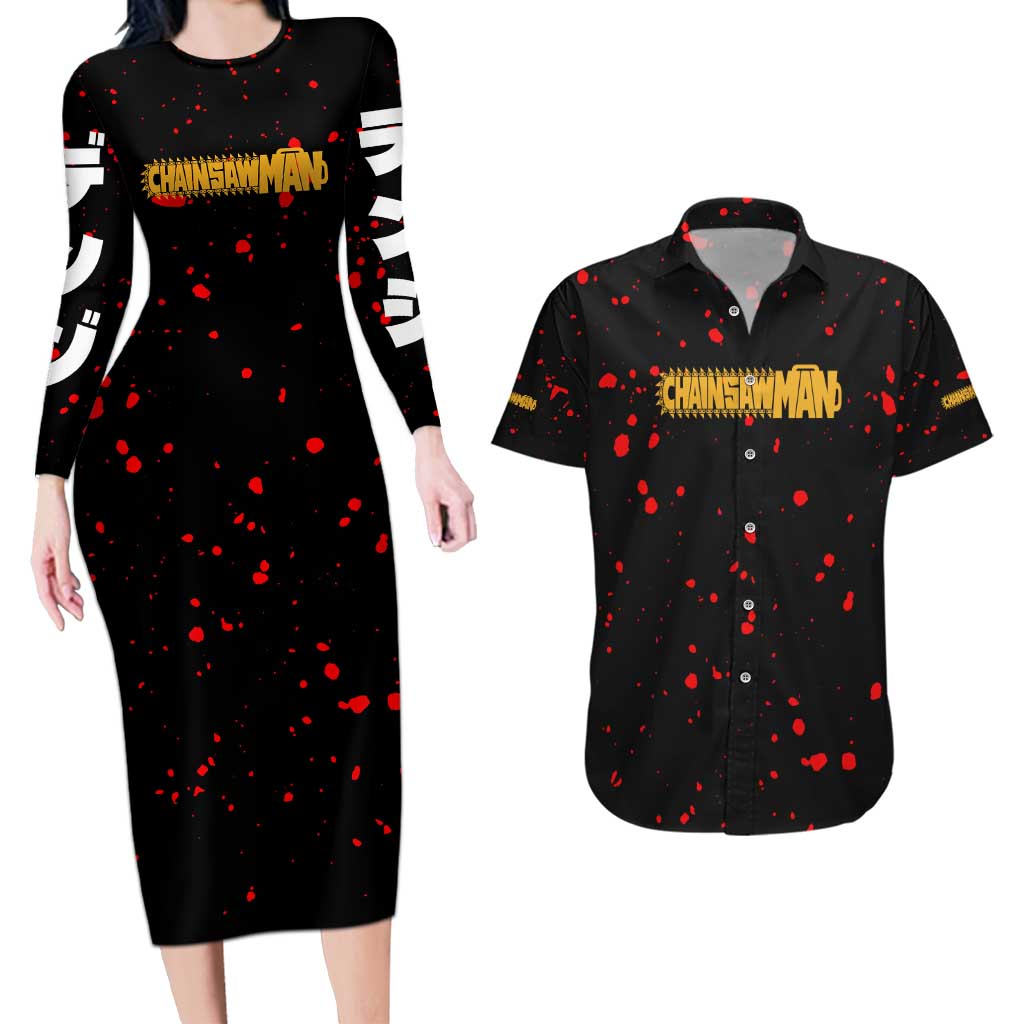 Chainsaw Man Couples Matching Long Sleeve Bodycon Dress and Hawaiian Shirt Anime Style