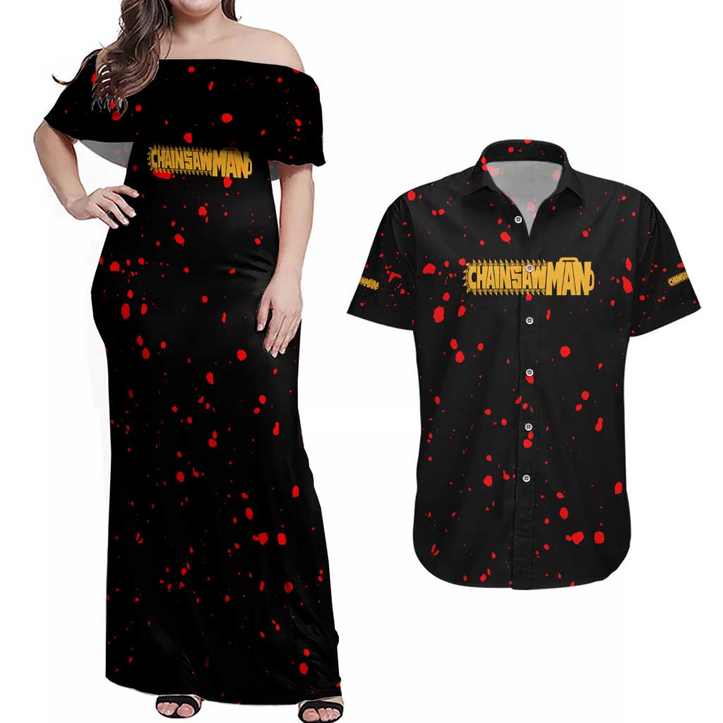 Chainsaw Man Couples Matching Off Shoulder Maxi Dress and Hawaiian Shirt Anime Style