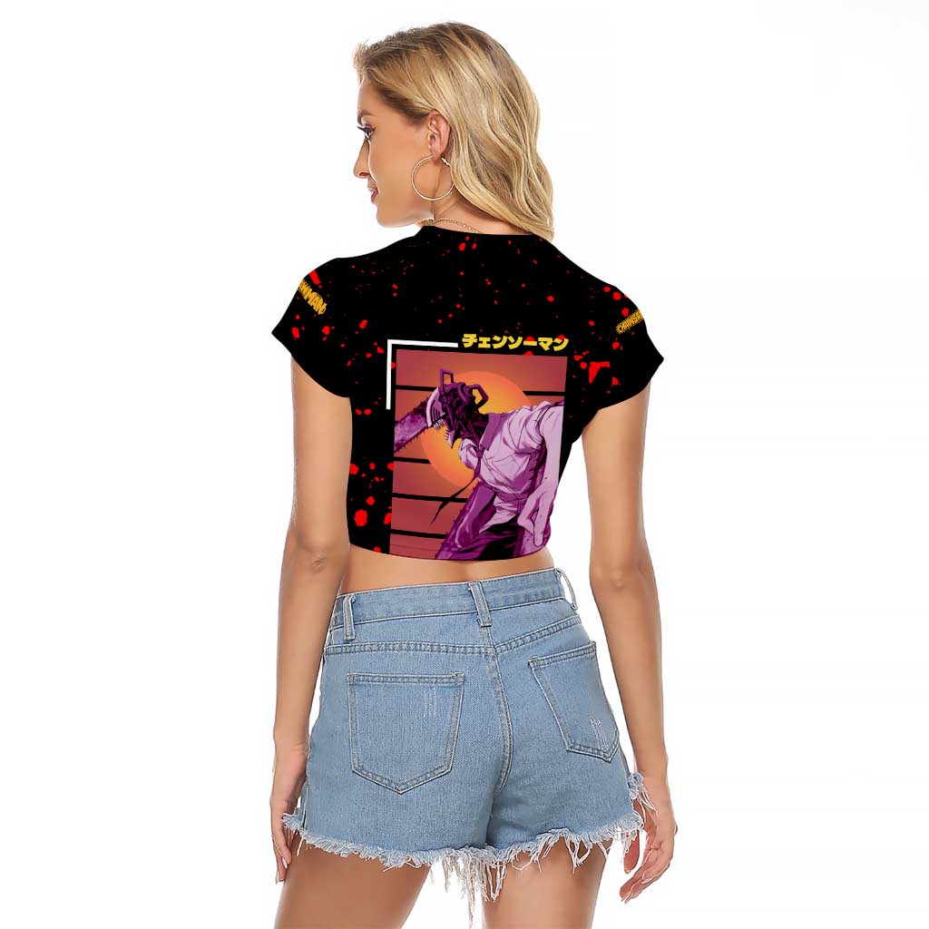Chainsaw Man Raglan Cropped T Shirt Anime Style