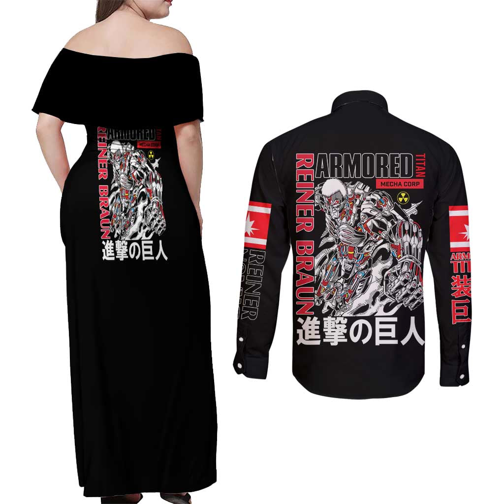 Armored Titan Attack on Titan Couples Matching Off Shoulder Maxi Dress and Long Sleeve Button Shirt Anime Style