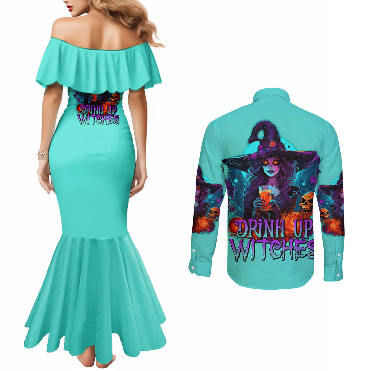drink-up-witches-halloween-couples-matching-mermaid-dress-and-long-sleeve-button-shirt