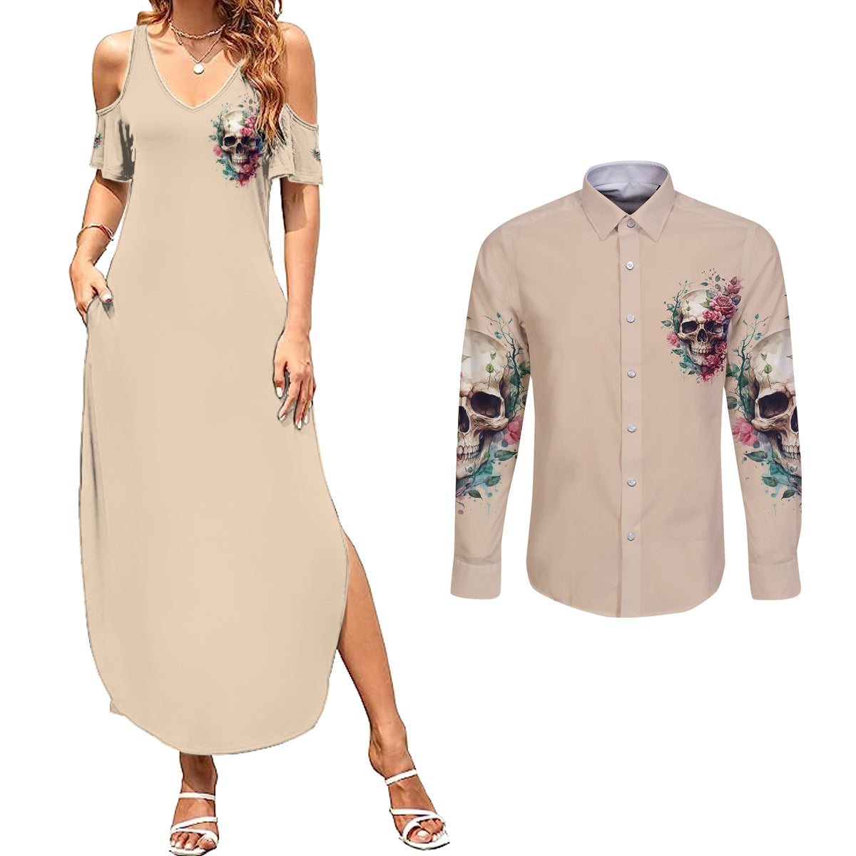 fresh-out-of-f-watercolor-skull-couples-matching-summer-maxi-dress-and-long-sleeve-button-shirt