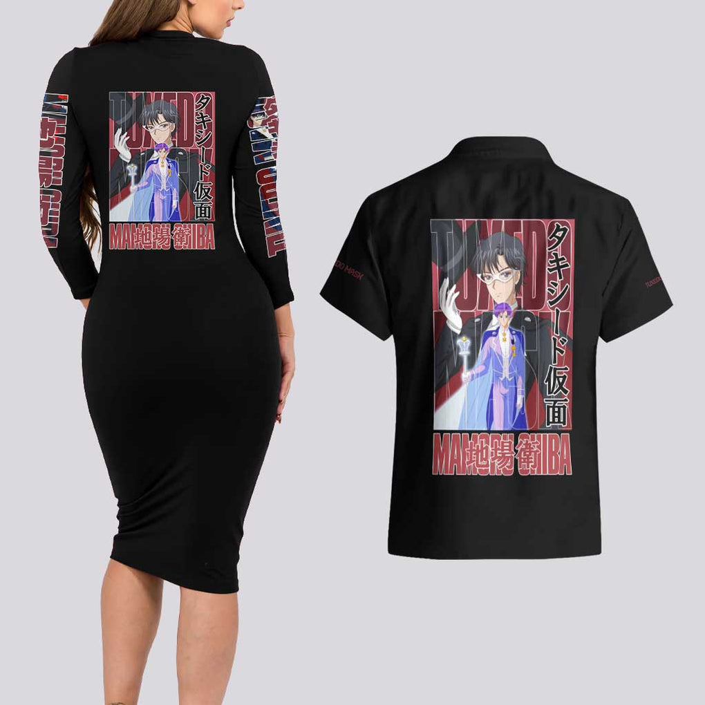 Tuxedo Mask Sailor Moon Couples Matching Long Sleeve Bodycon Dress and Hawaiian Shirt Anime Style