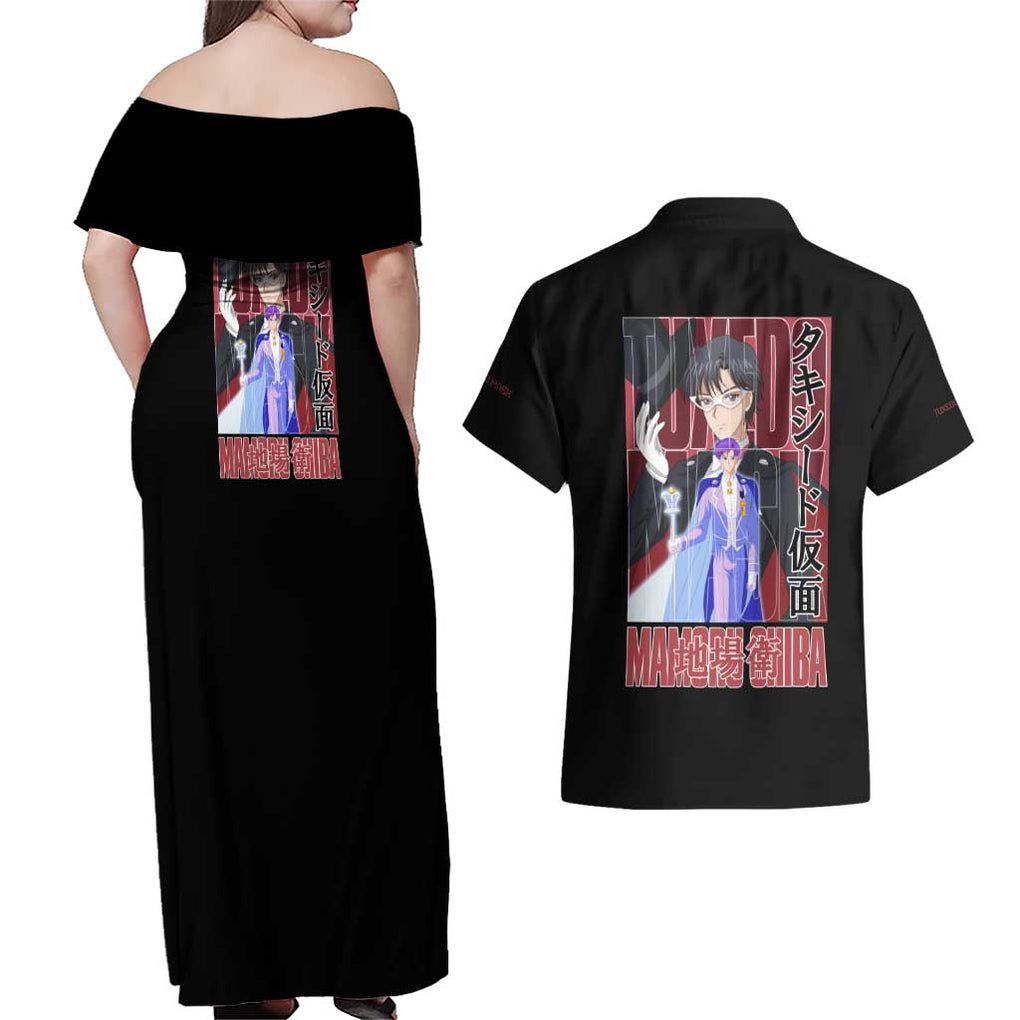 Tuxedo Mask Sailor Moon Couples Matching Off Shoulder Maxi Dress and Hawaiian Shirt Anime Style