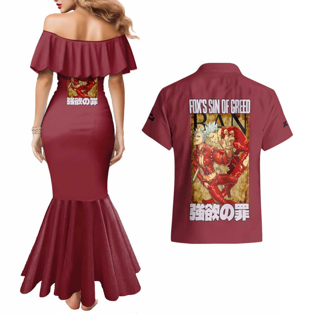 Ban Seven Deadly Sins Couples Matching Mermaid Dress and Hawaiian Shirt Anime Style
