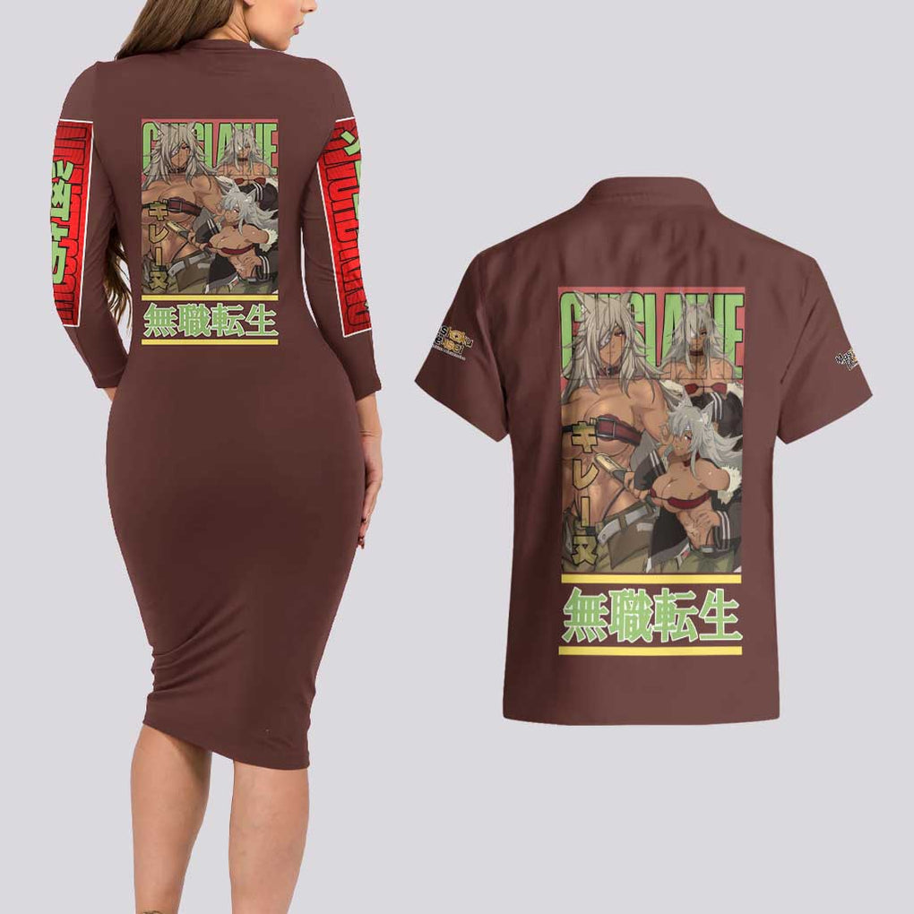 Ghislaine Dedoldia Mushoku Tensei Couples Matching Long Sleeve Bodycon Dress and Hawaiian Shirt Anime Style