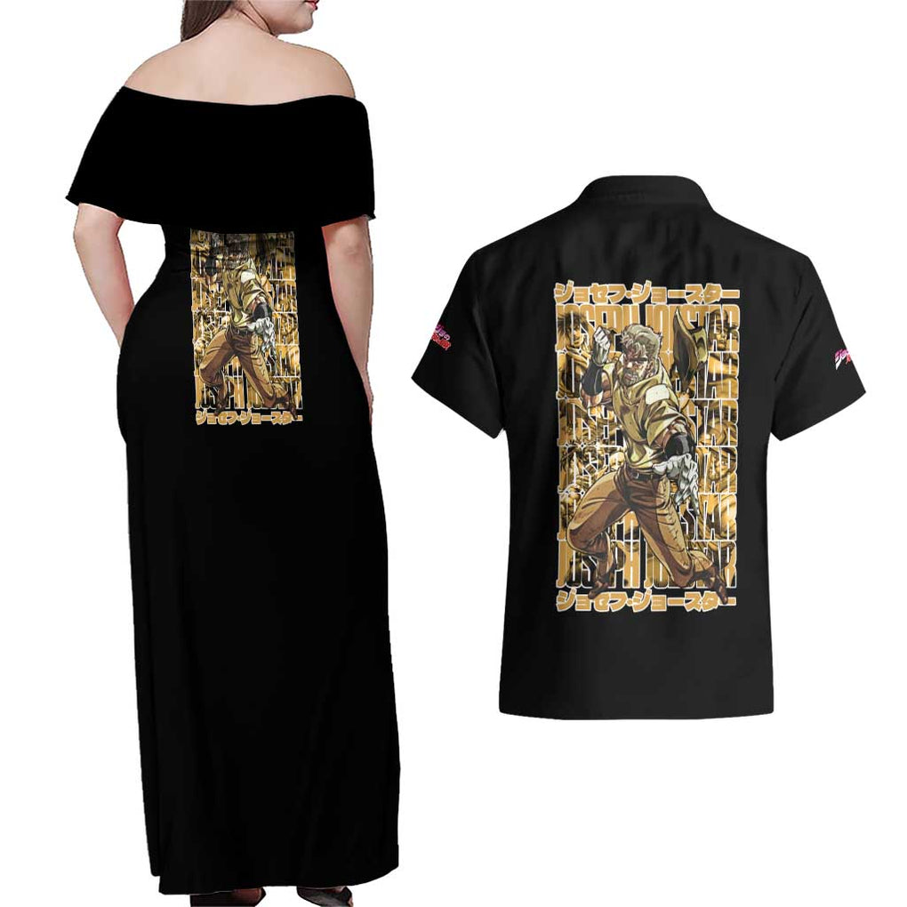 Joseph Joestar - Jojo’s Bizarre Adventure Couples Matching Off Shoulder Maxi Dress and Hawaiian Shirt Japan Anime Style