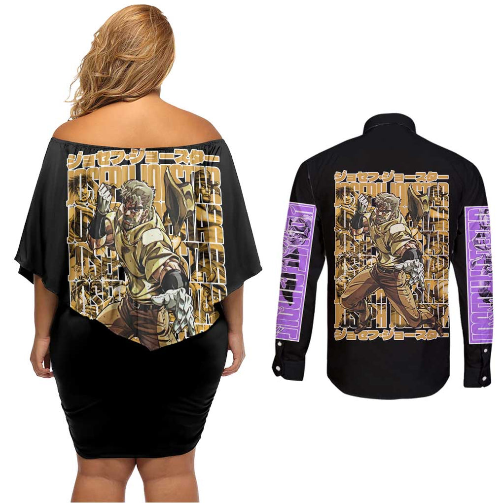 Joseph Joestar - Jojo’s Bizarre Adventure Couples Matching Off Shoulder Short Dress and Long Sleeve Button Shirt Japan Anime Style