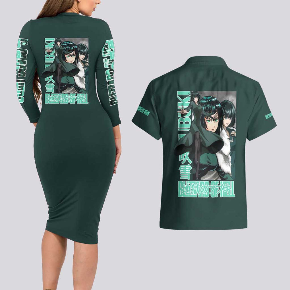 Fubuki - Hero Lv B - One Punch Man Couples Matching Long Sleeve Bodycon Dress and Hawaiian Shirt Japan Anime Style