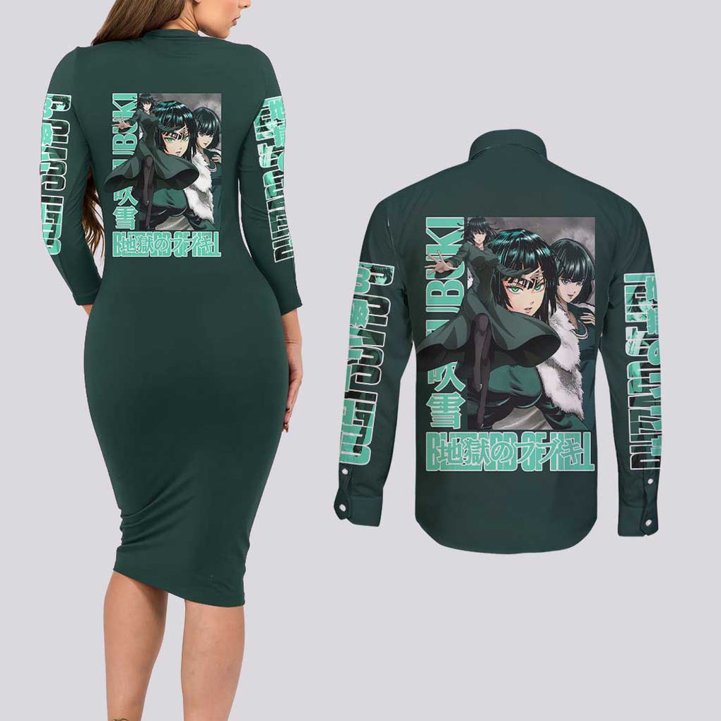 Fubuki - Hero Lv B - One Punch Man Couples Matching Long Sleeve Bodycon Dress and Long Sleeve Button Shirt Japan Anime Style