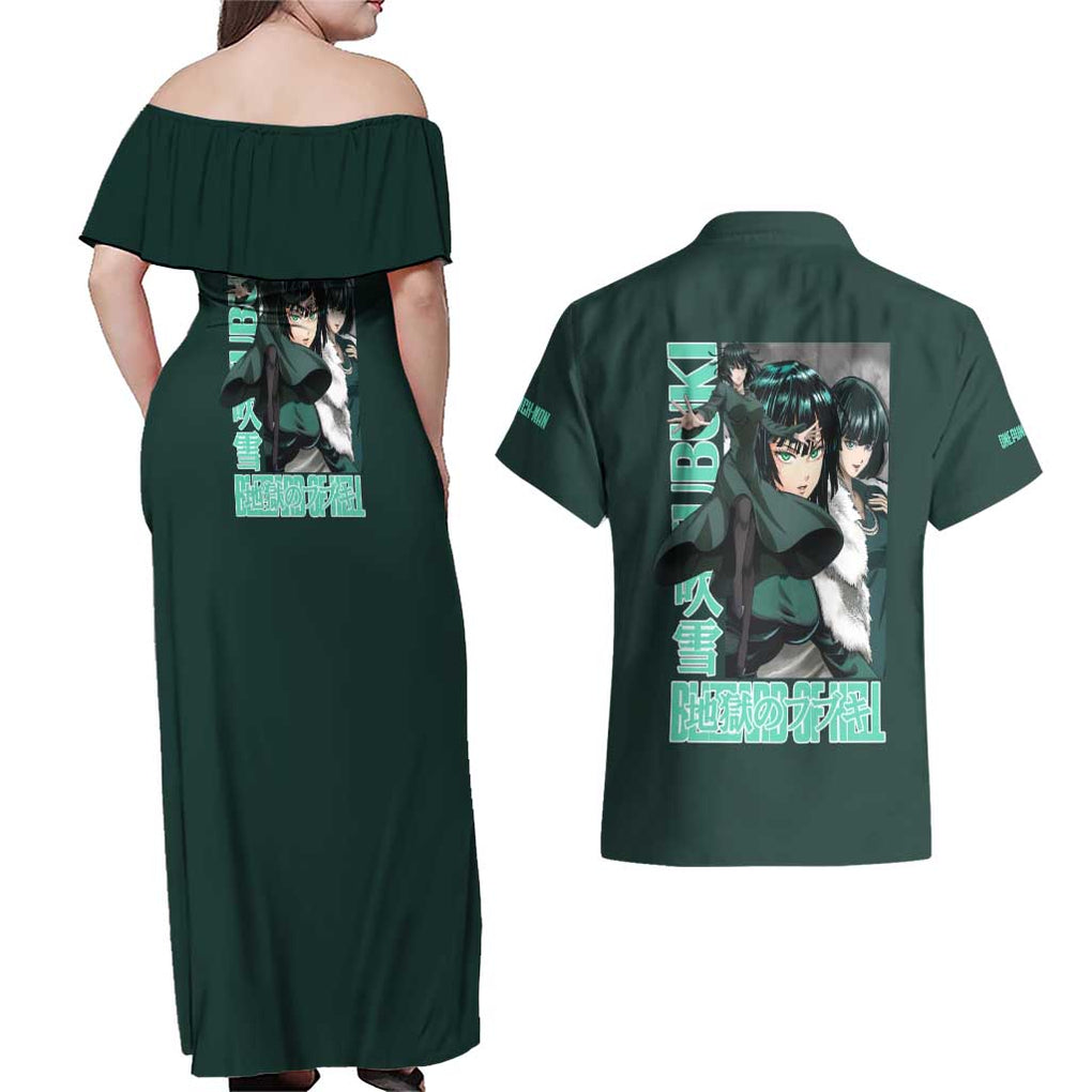 Fubuki - Hero Lv B - One Punch Man Couples Matching Off Shoulder Maxi Dress and Hawaiian Shirt Japan Anime Style