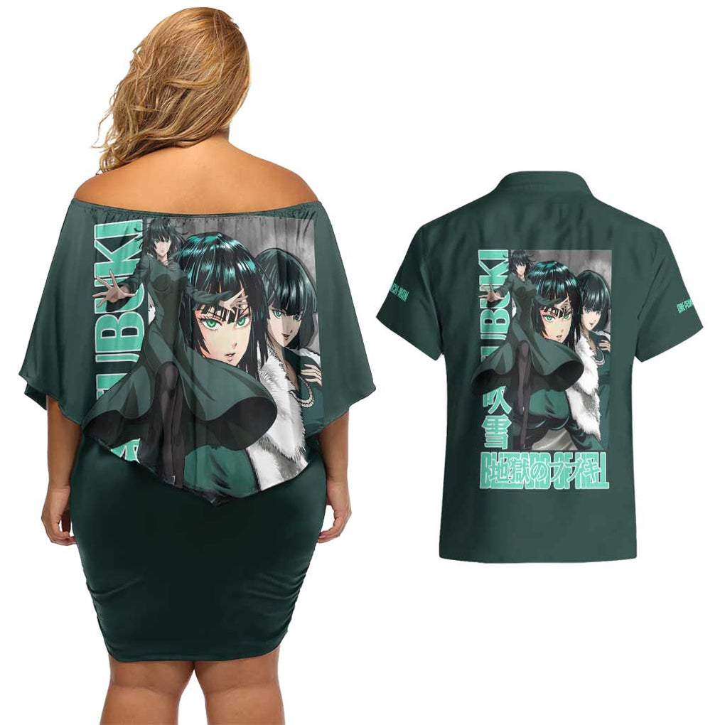 Fubuki - Hero Lv B - One Punch Man Couples Matching Off Shoulder Short Dress and Hawaiian Shirt Japan Anime Style