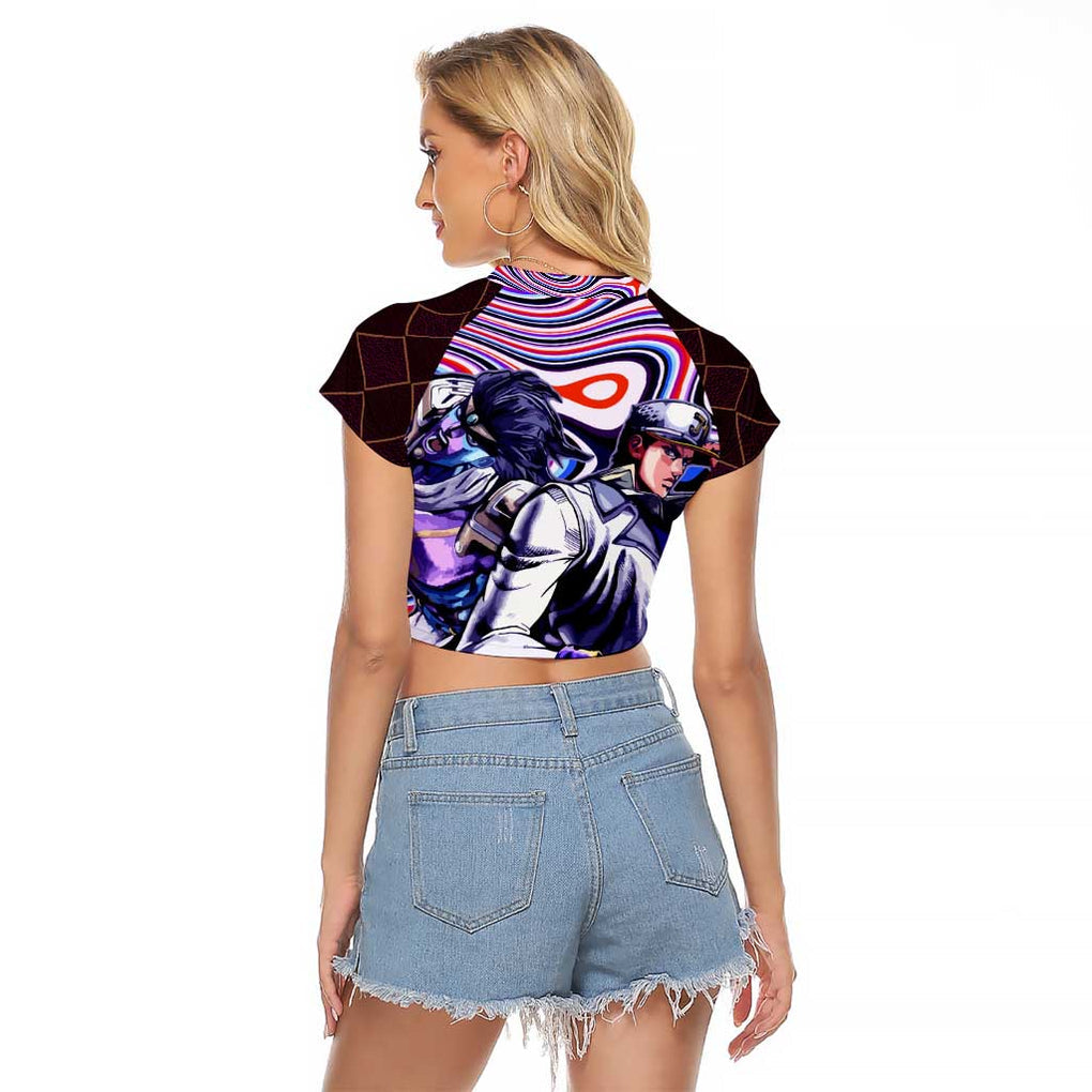 Trippy Jotaro Kujo JoJo’s Bizarre Adventure Raglan Cropped T Shirt Anime Mix Trippy Style