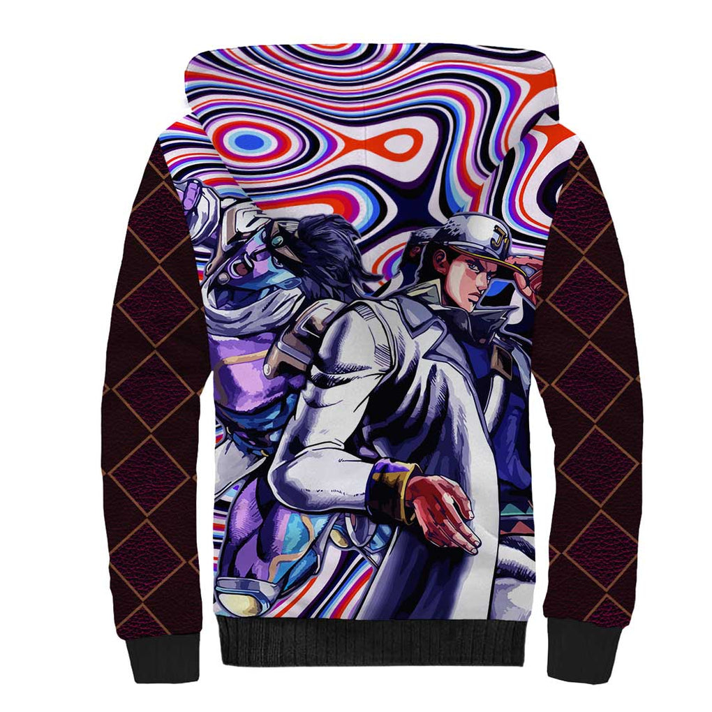 Trippy Jotaro Kujo JoJo’s Bizarre Adventure Sherpa Hoodie Anime Mix Trippy Style