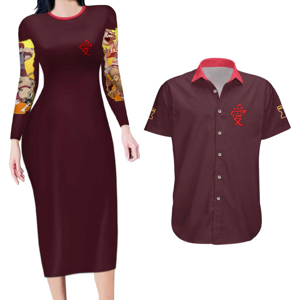 Gaara V2 Naruto Couples Matching Long Sleeve Bodycon Dress and Hawaiian Shirt Japan Anime Style