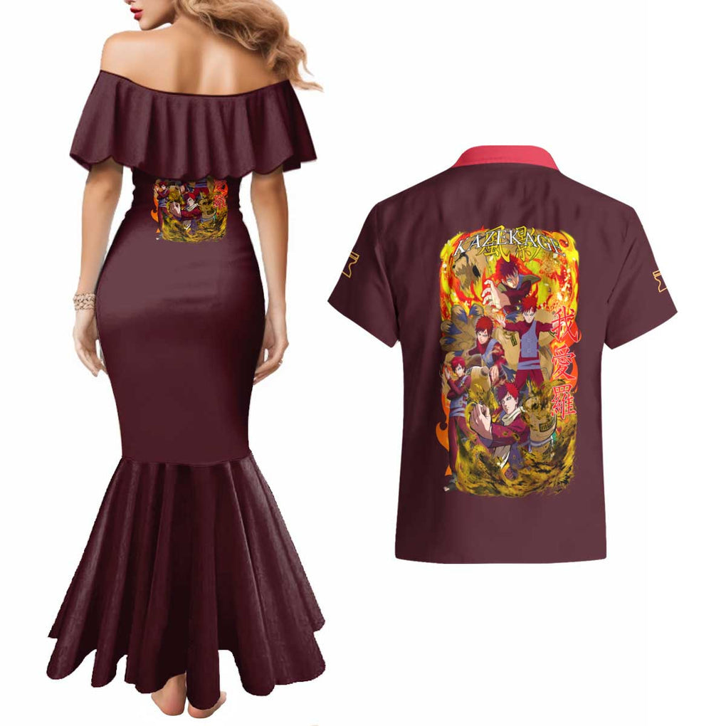 Gaara V2 Naruto Couples Matching Mermaid Dress and Hawaiian Shirt Japan Anime Style