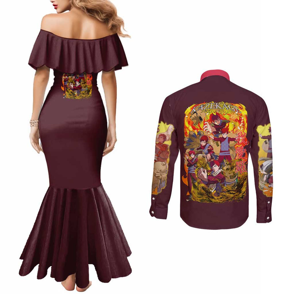 Gaara V2 Naruto Couples Matching Mermaid Dress and Long Sleeve Button Shirt Japan Anime Style