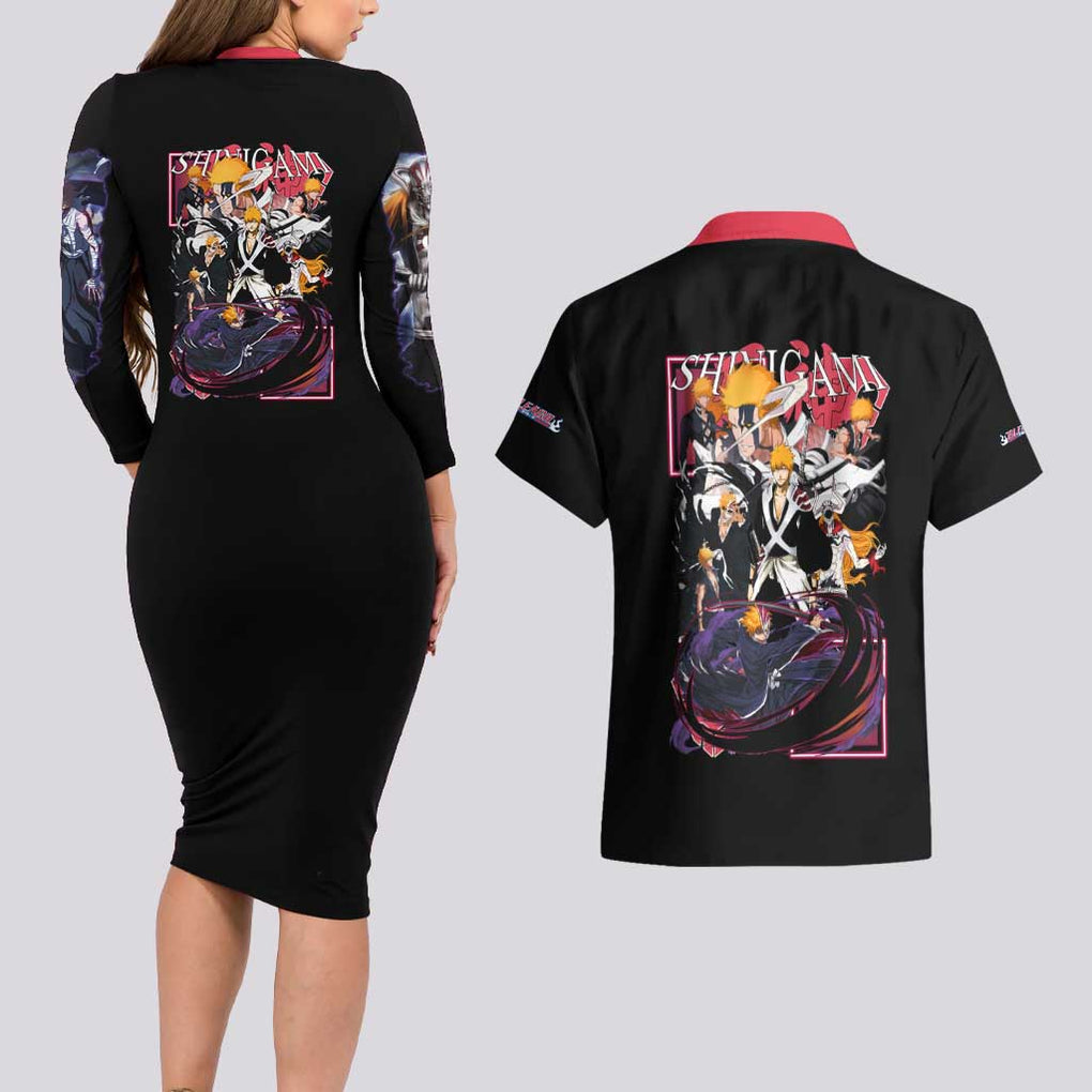 Kurosaki Ichigo V4 Bleach Couples Matching Long Sleeve Bodycon Dress and Hawaiian Shirt Japan Anime Style