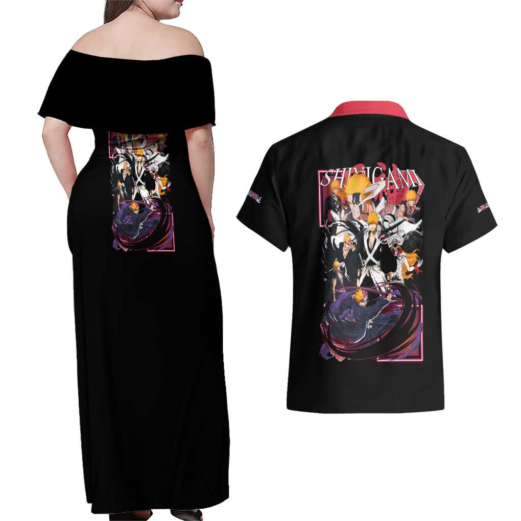 Kurosaki Ichigo V4 Bleach Couples Matching Off Shoulder Maxi Dress and Hawaiian Shirt Japan Anime Style