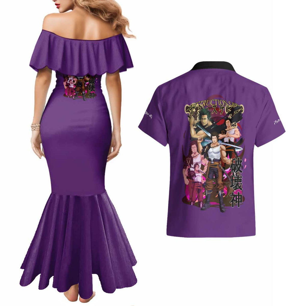 Yami Sukehiro V4 Black Clover Couples Matching Mermaid Dress and Hawaiian Shirt Japan Anime Style