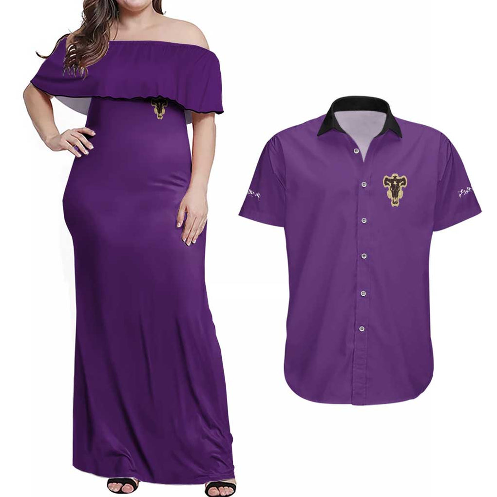 Yami Sukehiro V4 Black Clover Couples Matching Off Shoulder Maxi Dress and Hawaiian Shirt Japan Anime Style