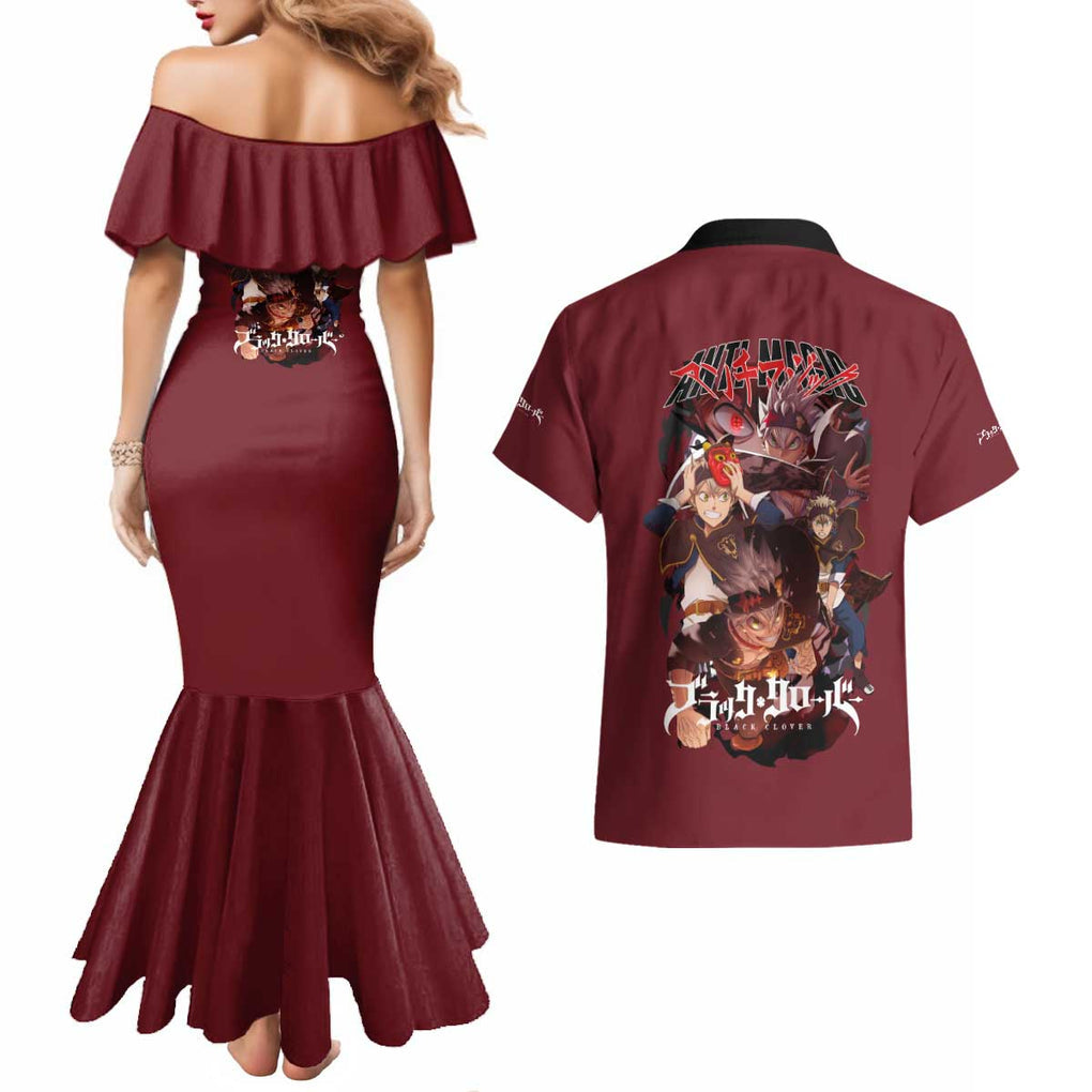 Asta V4 Black Clover Couples Matching Mermaid Dress and Hawaiian Shirt Japan Anime Style