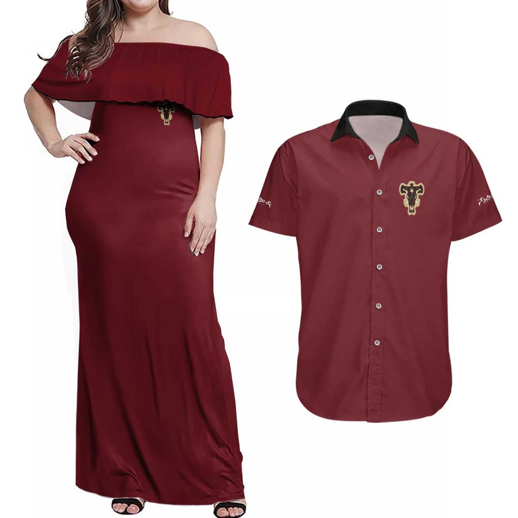Asta V4 Black Clover Couples Matching Off Shoulder Maxi Dress and Hawaiian Shirt Japan Anime Style