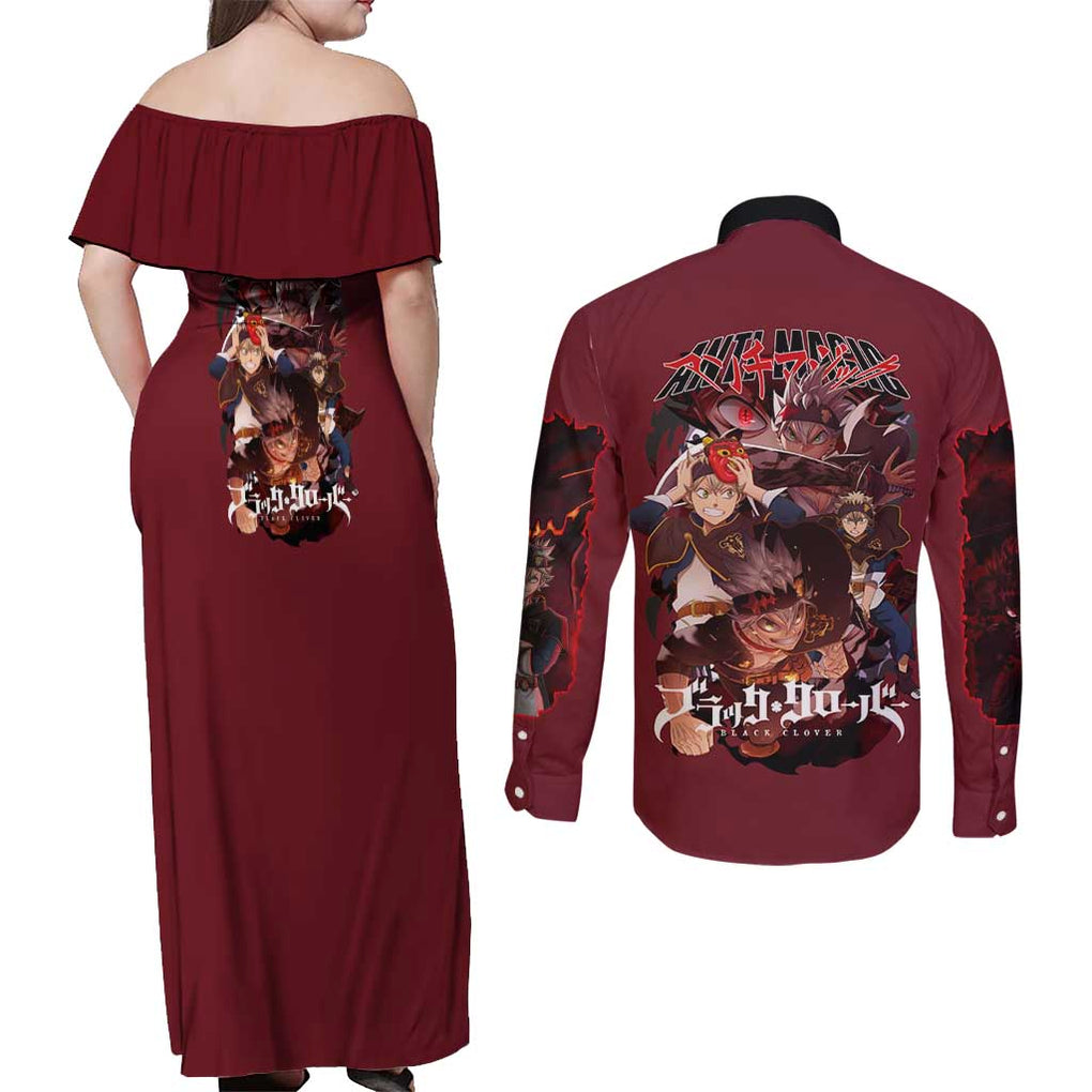 Asta V4 Black Clover Couples Matching Off Shoulder Maxi Dress and Long Sleeve Button Shirt Japan Anime Style