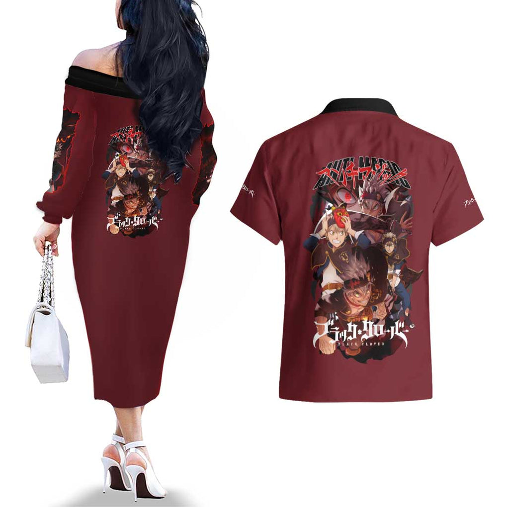 Asta V4 Black Clover Couples Matching Off The Shoulder Long Sleeve Dress and Hawaiian Shirt Japan Anime Style