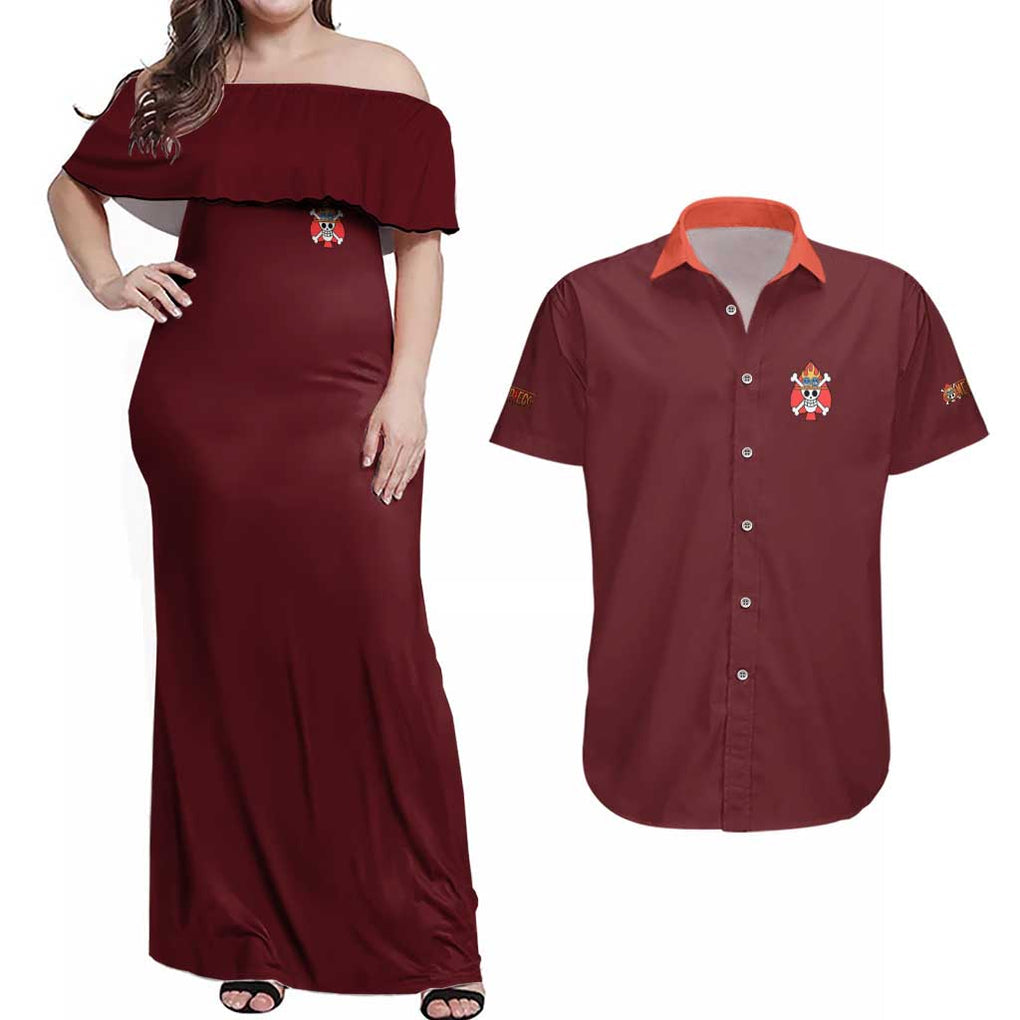 Portgas D. Ace V3 One Piece Couples Matching Off Shoulder Maxi Dress and Hawaiian Shirt Japan Anime Style