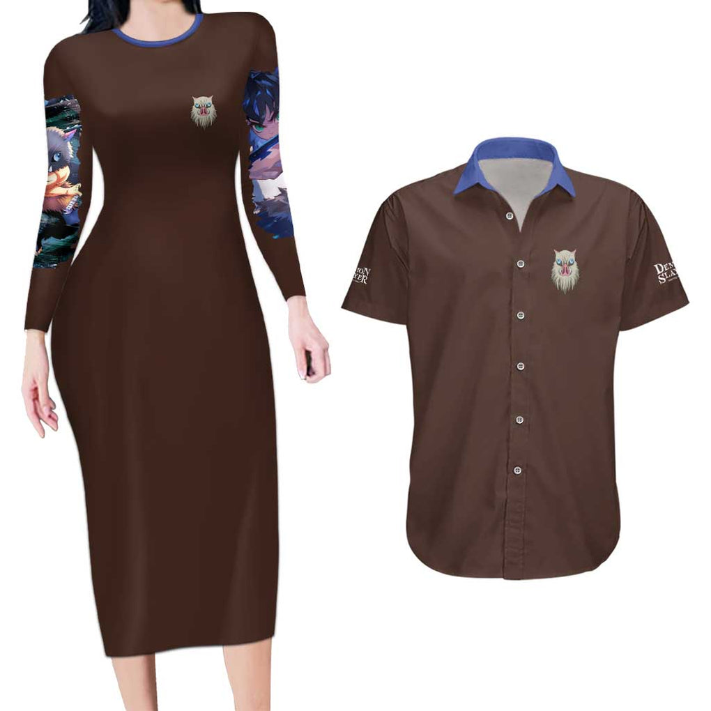 Hashibira Inosuke V2 Demon Slayer Couples Matching Long Sleeve Bodycon Dress and Hawaiian Shirt Japan Anime Style