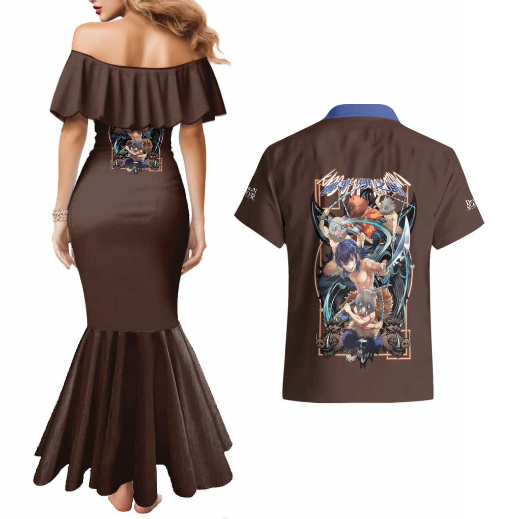 Hashibira Inosuke V2 Demon Slayer Couples Matching Mermaid Dress and Hawaiian Shirt Japan Anime Style
