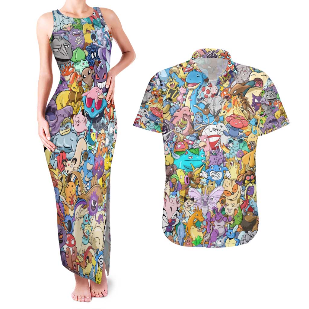 Pocket Monsters Poke Couples Matching Tank Maxi Dress and Hawaiian Shirt Japan Anime Style - The Mazicc