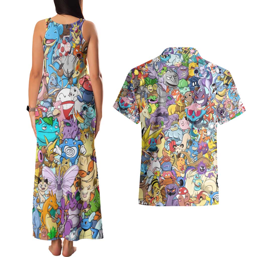 Pocket Monsters Poke Couples Matching Tank Maxi Dress and Hawaiian Shirt Japan Anime Style - The Mazicc