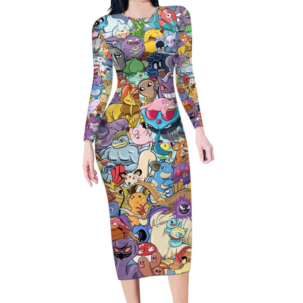 Pocket Monsters Poke Long Sleeve Bodycon Dress Japan Anime Style - The Mazicc