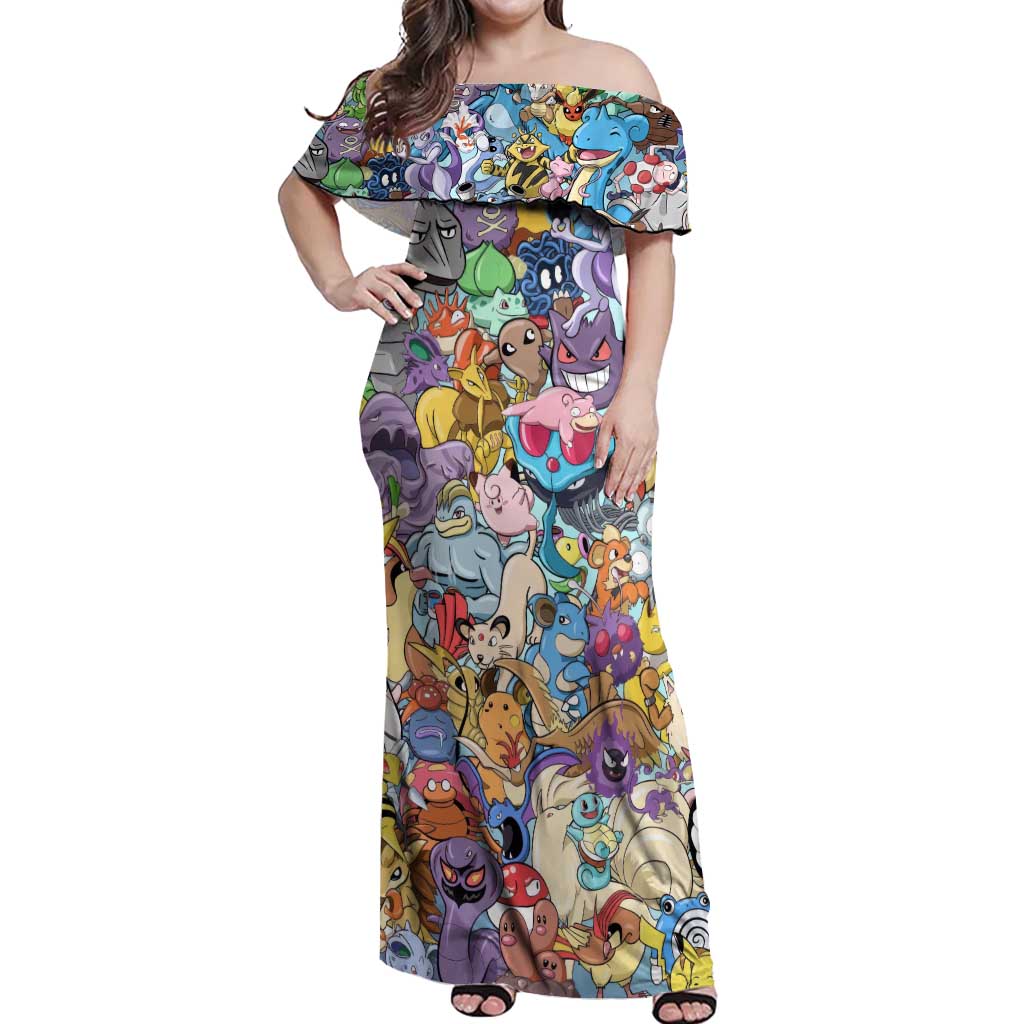 Pocket Monsters Poke Off Shoulder Maxi Dress Japan Anime Style - The Mazicc