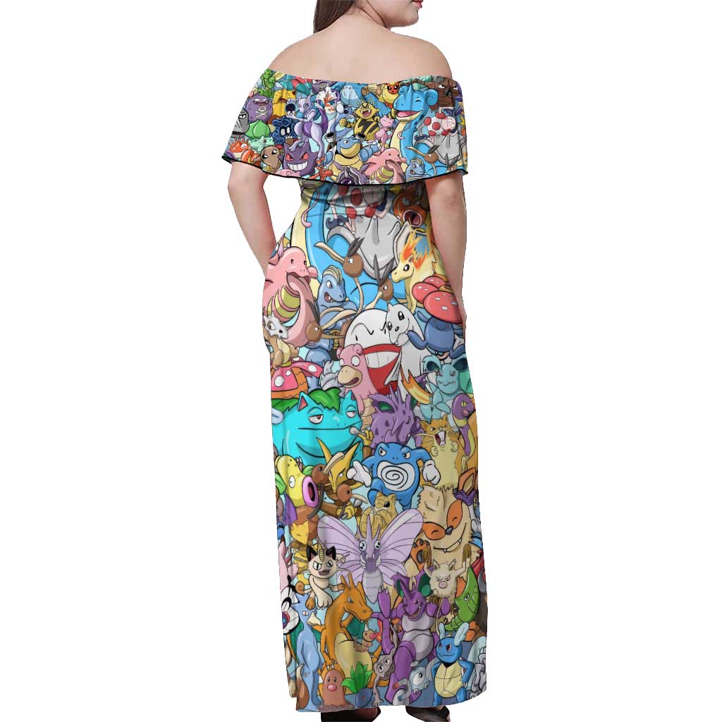 Pocket Monsters Poke Off Shoulder Maxi Dress Japan Anime Style - The Mazicc