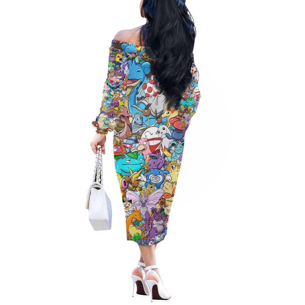 Pocket Monsters Poke Off The Shoulder Long Sleeve Dress Japan Anime Style - The Mazicc