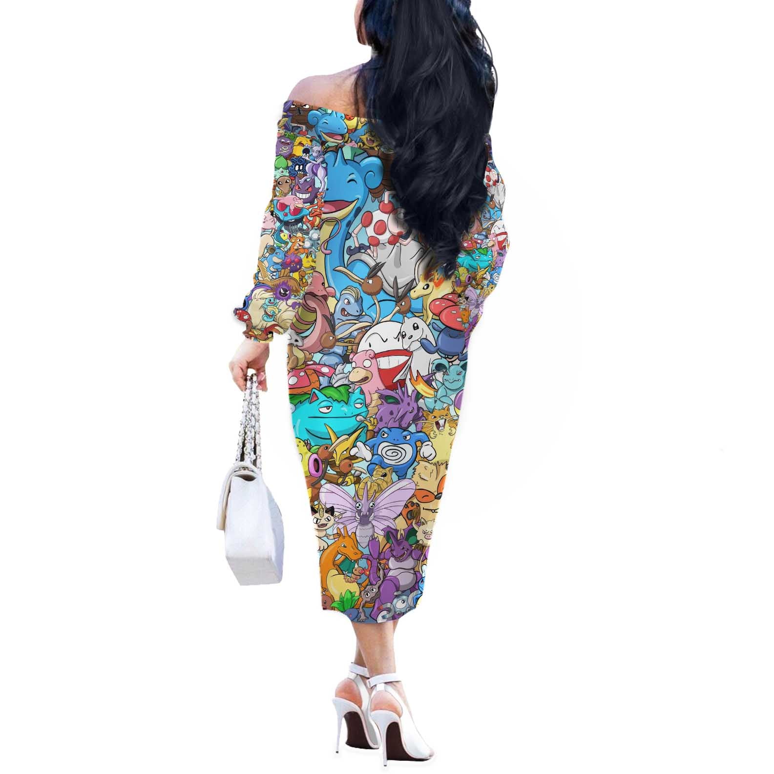 Pocket Monsters Poke Off The Shoulder Long Sleeve Dress Japan Anime Style - The Mazicc