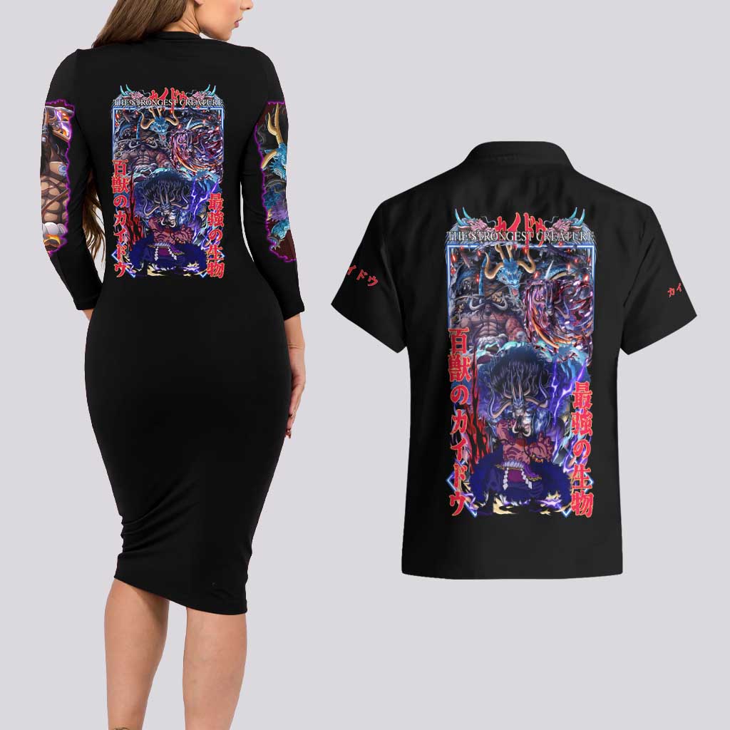 Kaido V3 One Piece Couples Matching Long Sleeve Bodycon Dress and Hawaiian Shirt Japan Anime Style - The Mazicc